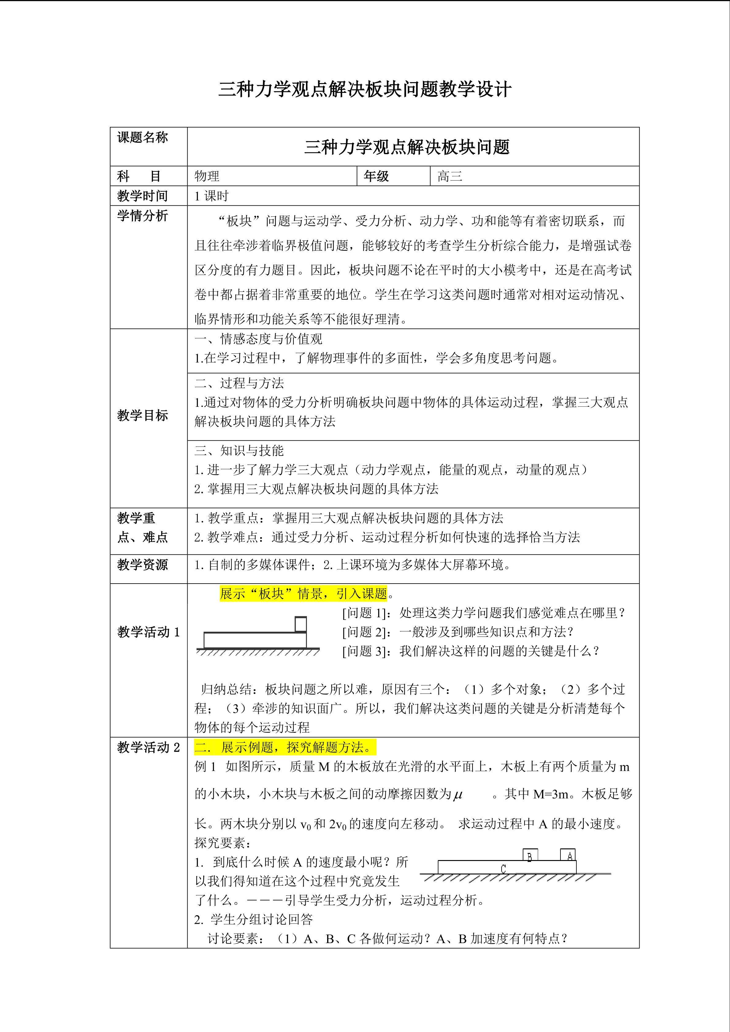 三种力学观点解决板块问题