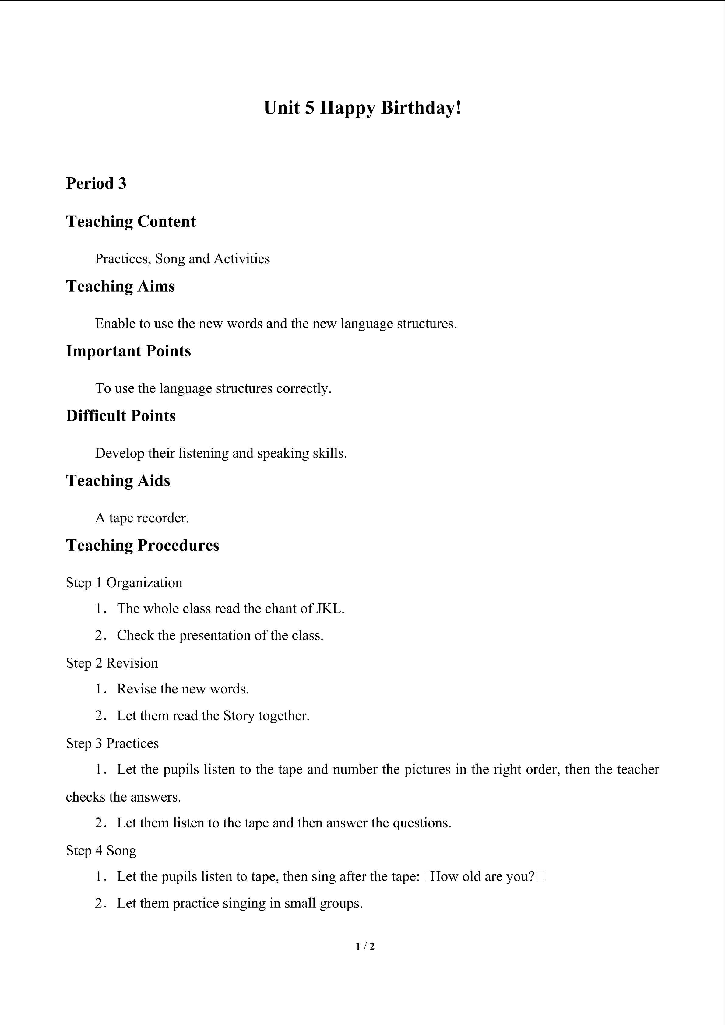 Unit 5 Happy Birthday!_教案3