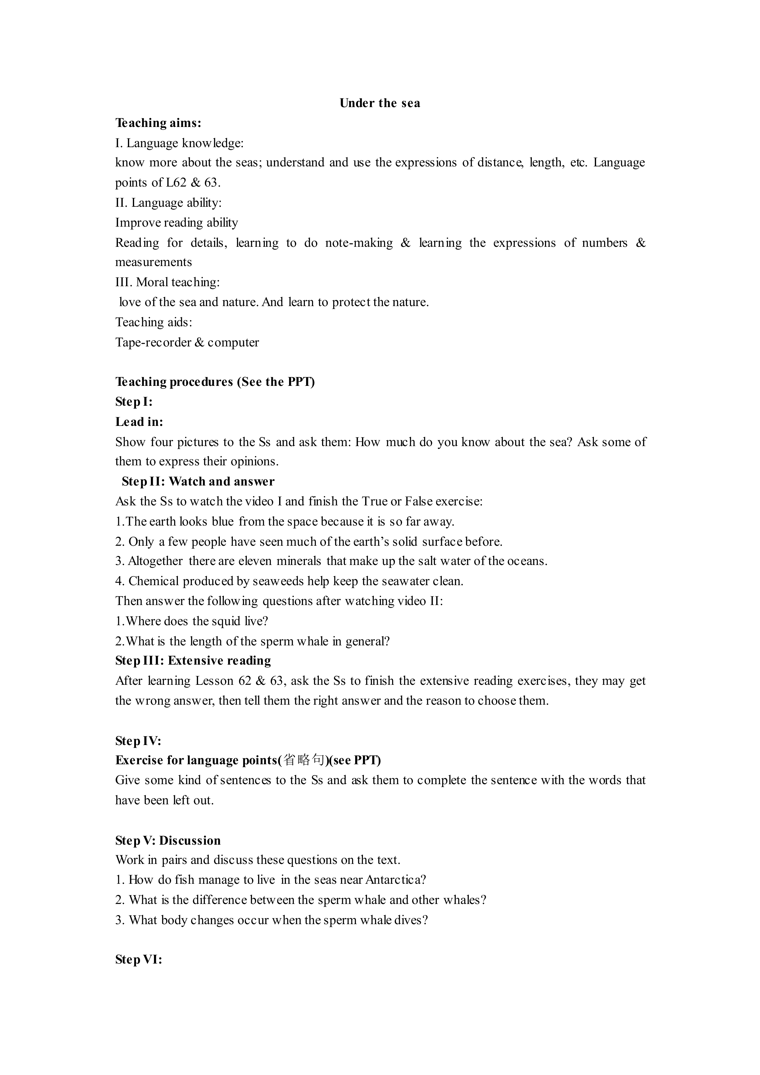 Unit 3 Under the sea_教案4