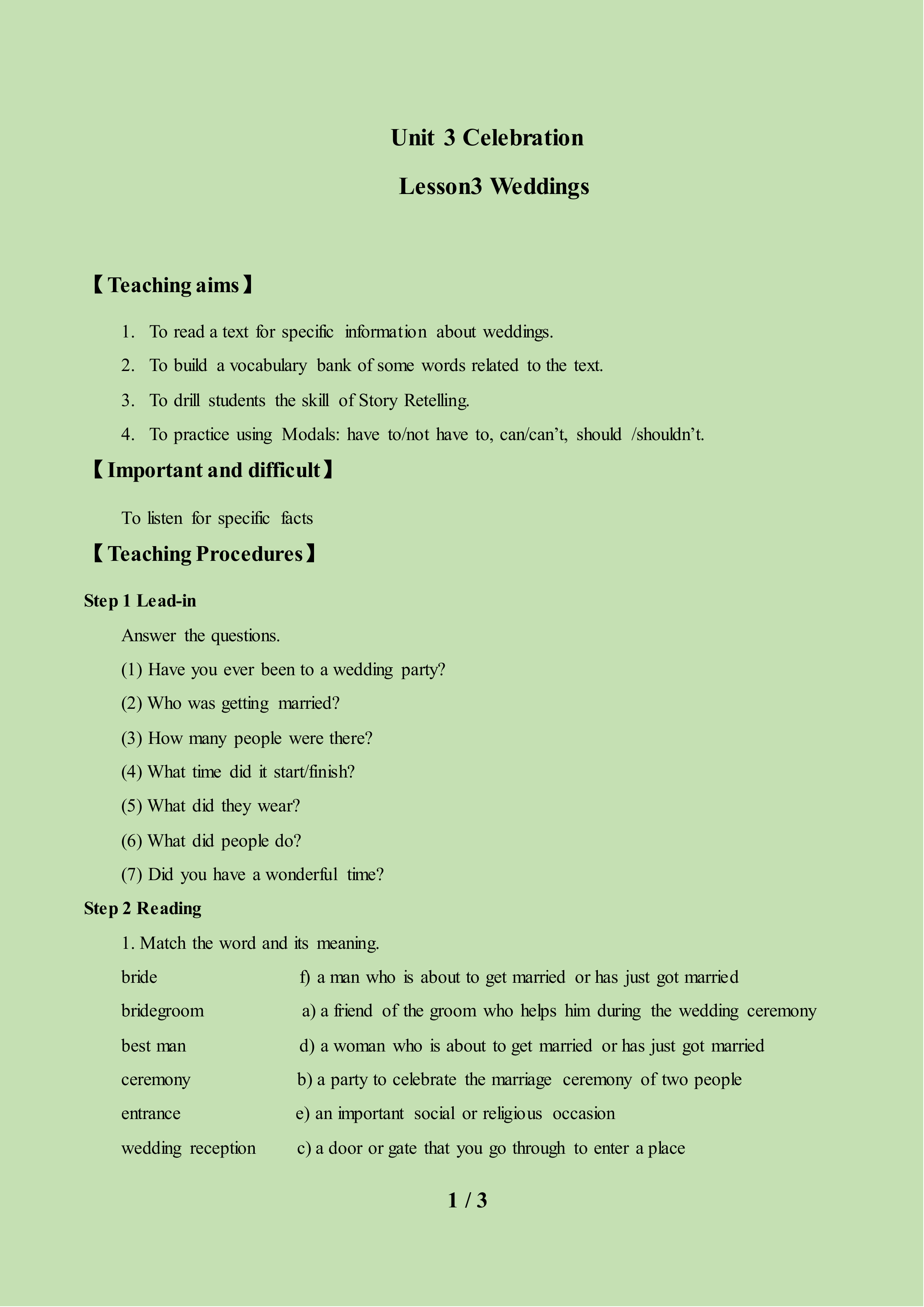 Lesson 3 Weddings_教案1