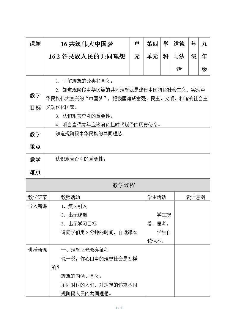 共筑伟大中国梦-各民族人民的共同理想（第2课时）