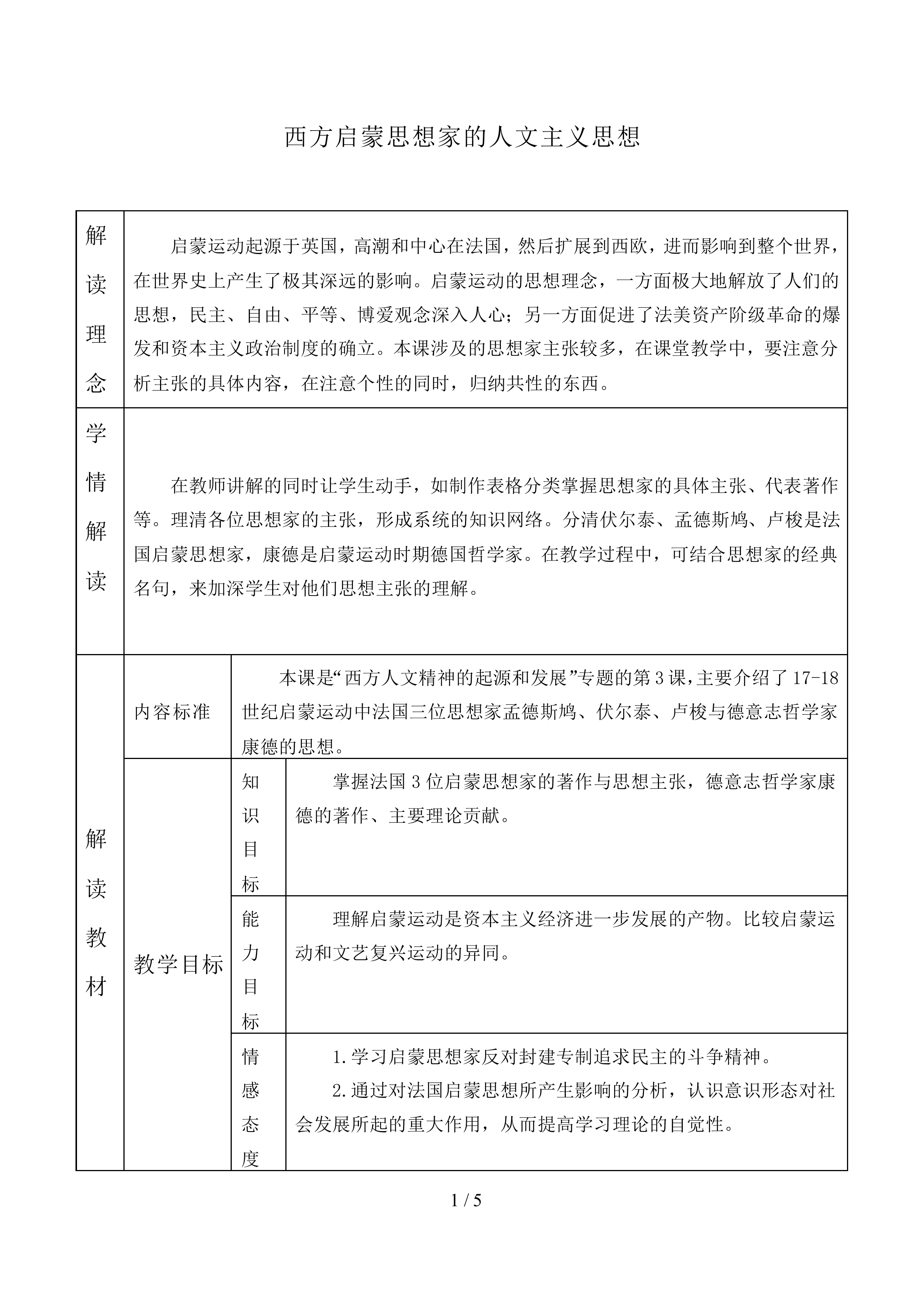 西方启蒙思想家的人文主义思想_教案2
