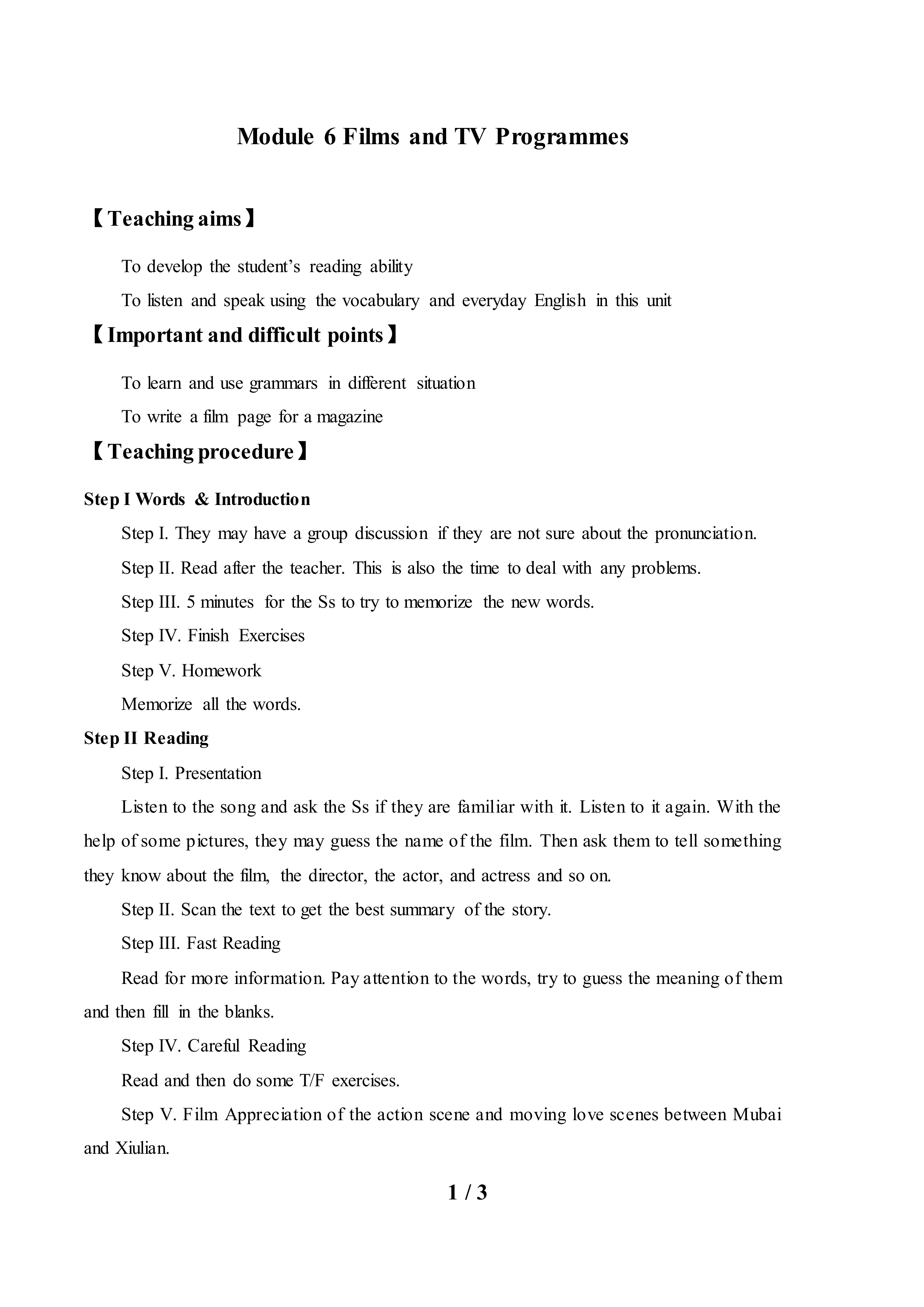 Module 6 Films and TV Programmes _教案2
