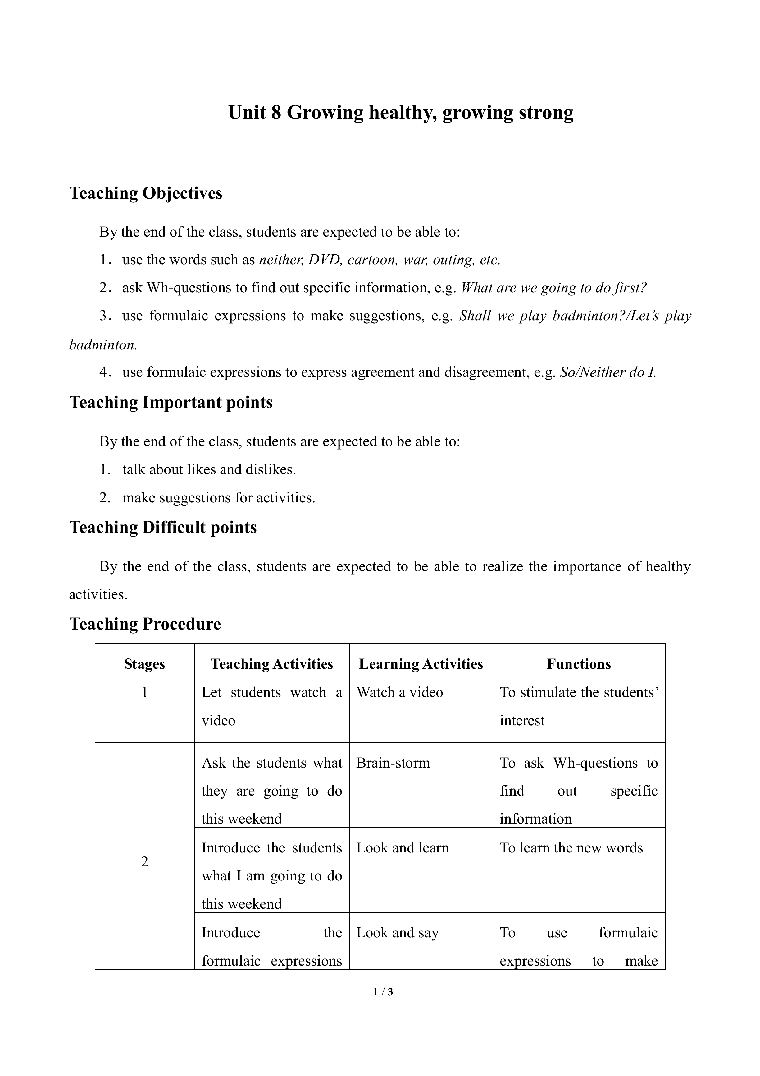 Unit8 Growing healthy, growing strong_教案1