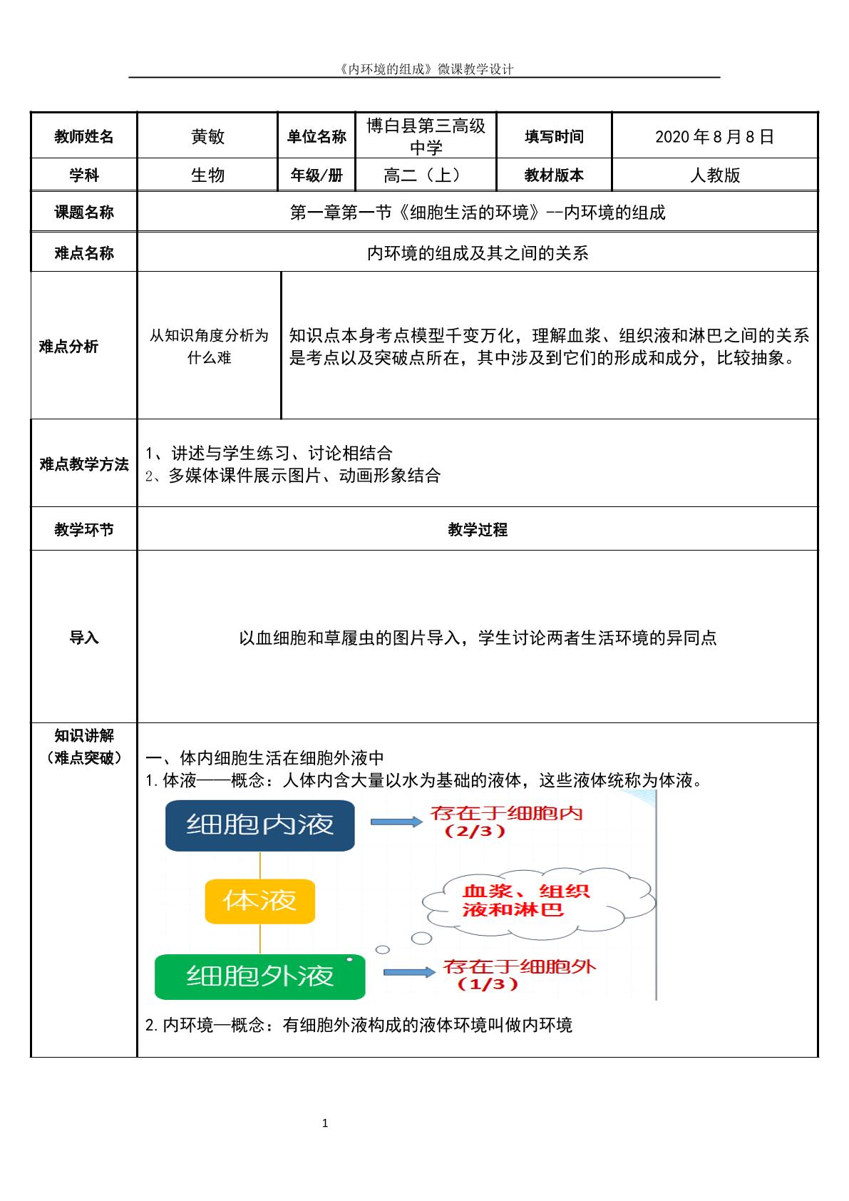 细胞生活的环境