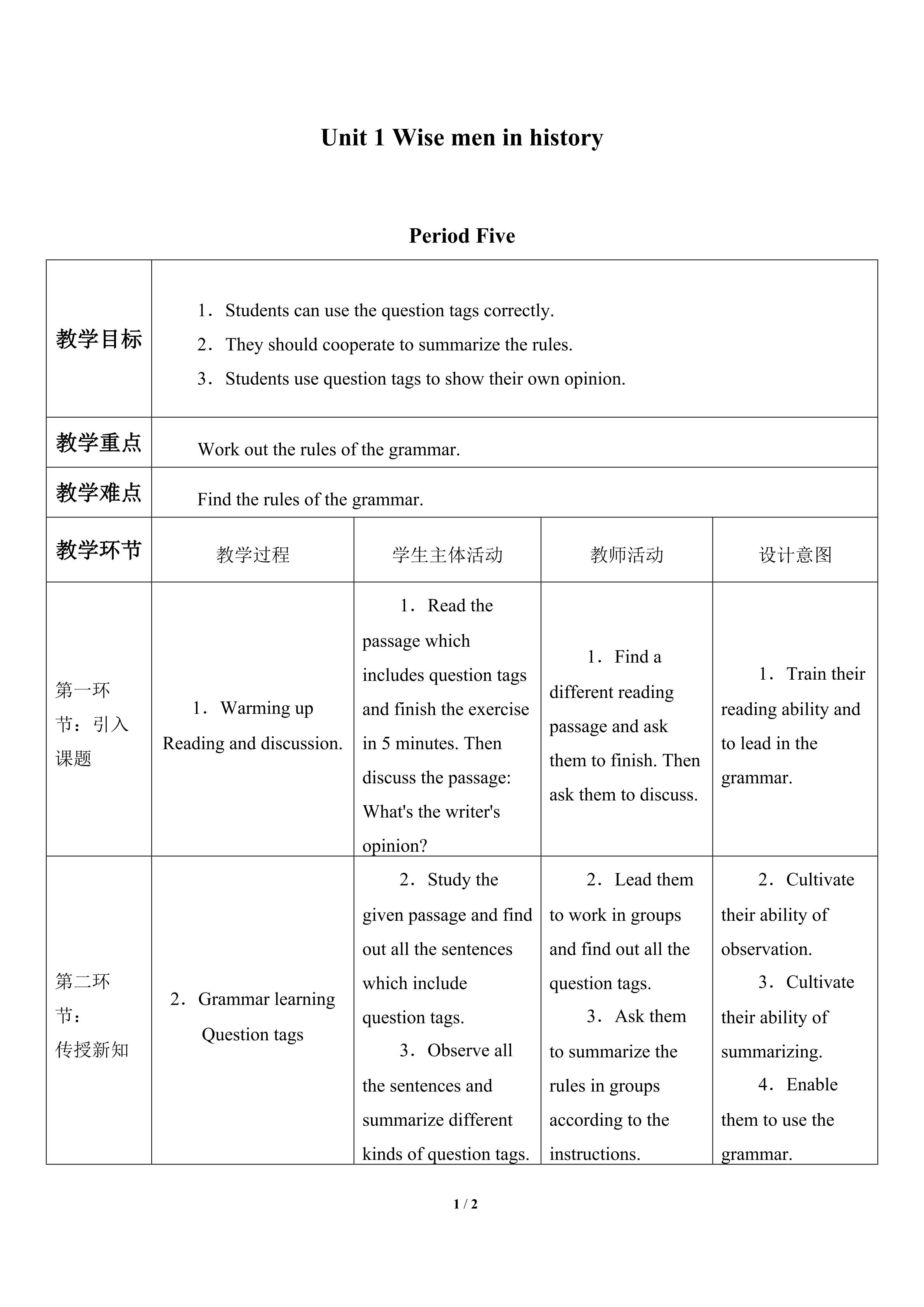 Unit  1  Wise men in history_教案5