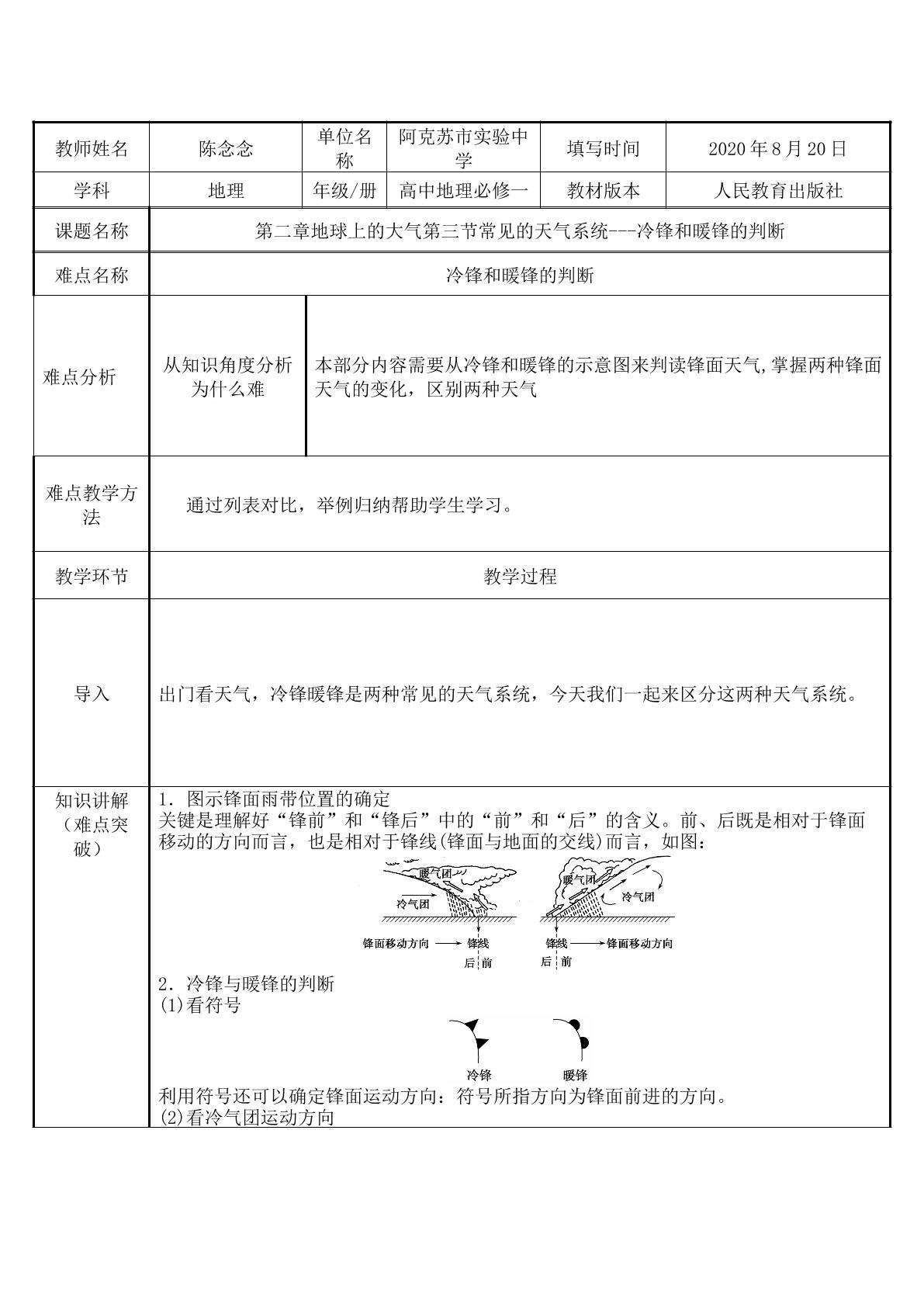 冷锋与暖锋的判读