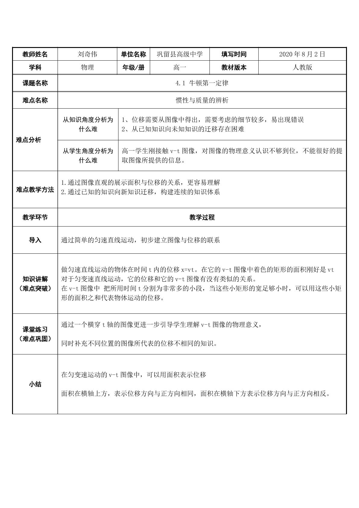 4.1 牛顿第一定律