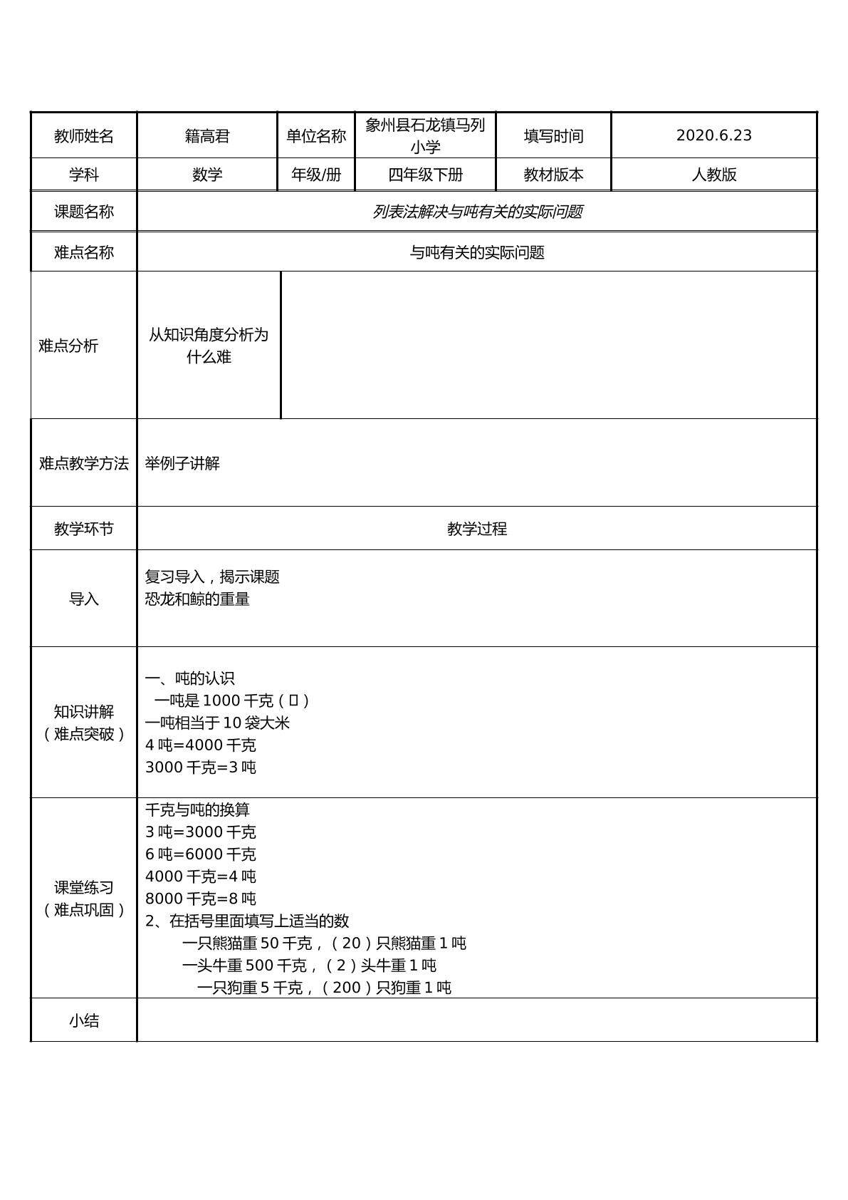 吨的认识